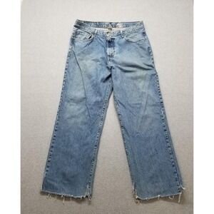 Vintage Lucky Brand Jeans Mens 38x32 Blue Denim‎ Straight Wide Legs Cut Off